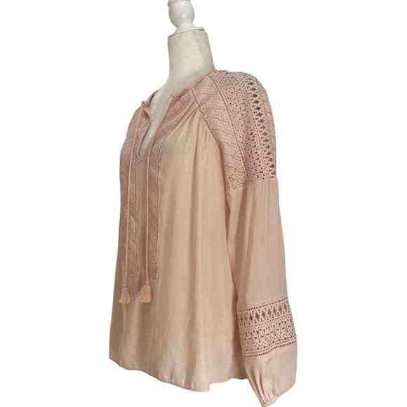 Ramy Brook Winnie Crochet Lace Embroidered Peasant Blouse Blush Pink - Picture 8 of 10